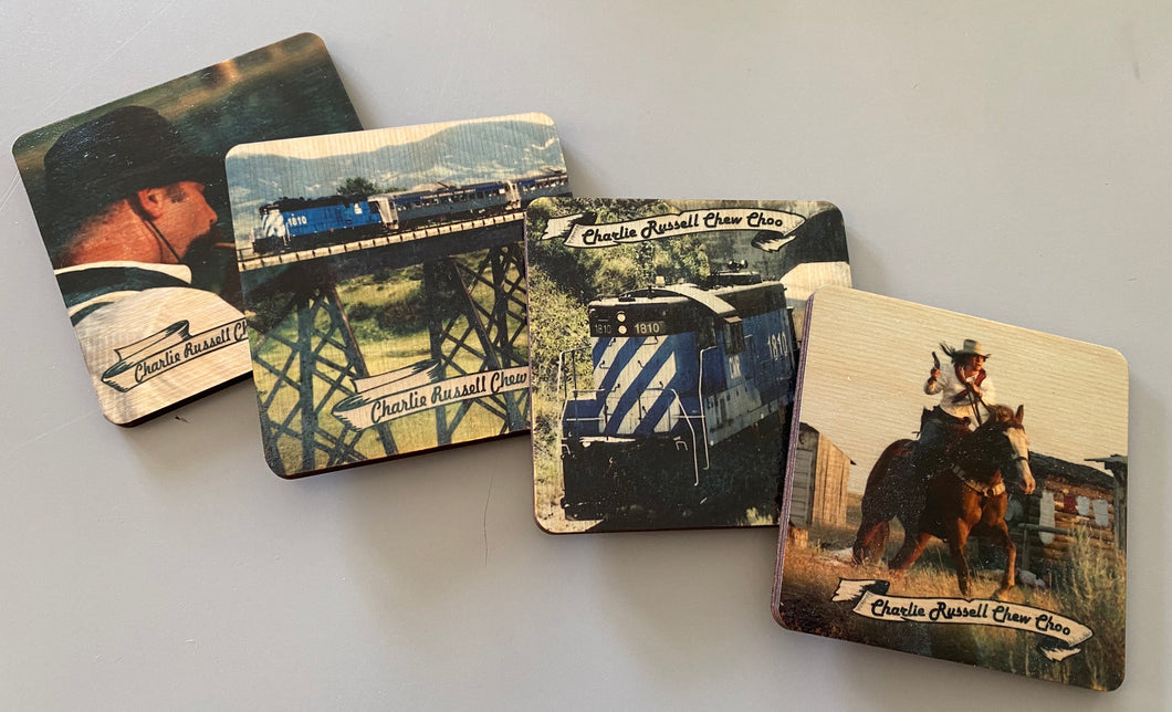 Charlie Russell Chew Choo themed coasters